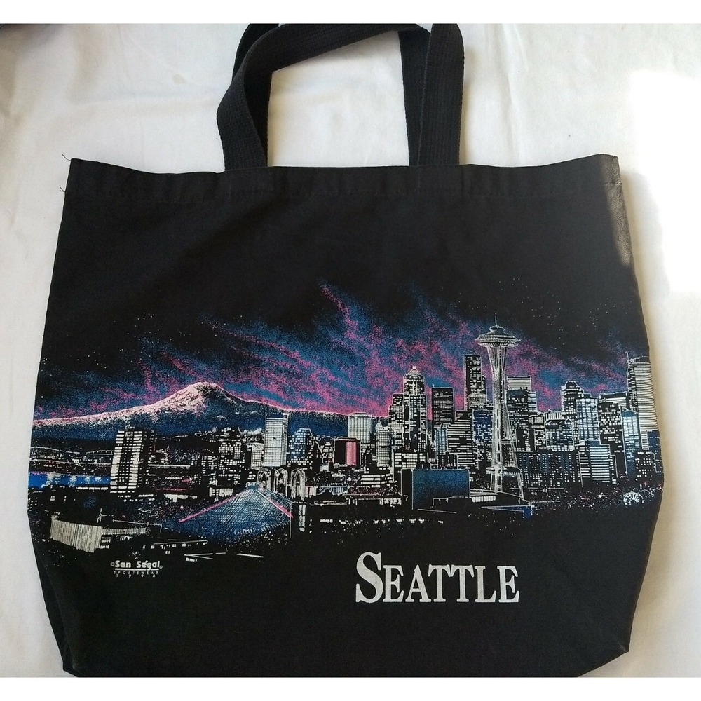 Seattle Tote by San Miguel City Scene Reusable Cloth Bag Vintage USA Graphic